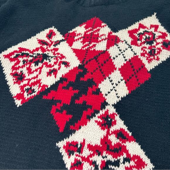 Izod Vintage Plaid Argyle Holiday Christmas Sweater Medium - Picture 11 of 12